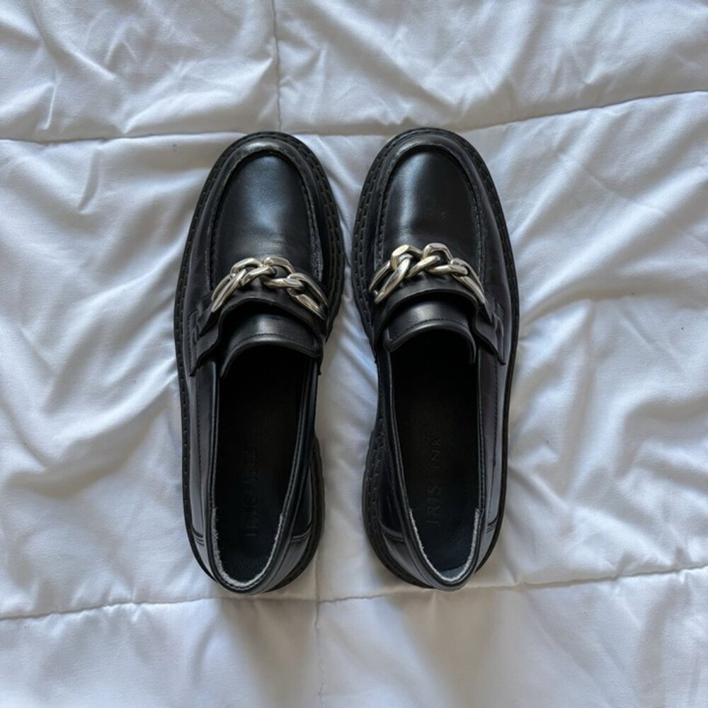 IRIS &INK Womens Chunky Chain Grunge Punk Preppy Casual Edgy‎ Loafers 40 Black